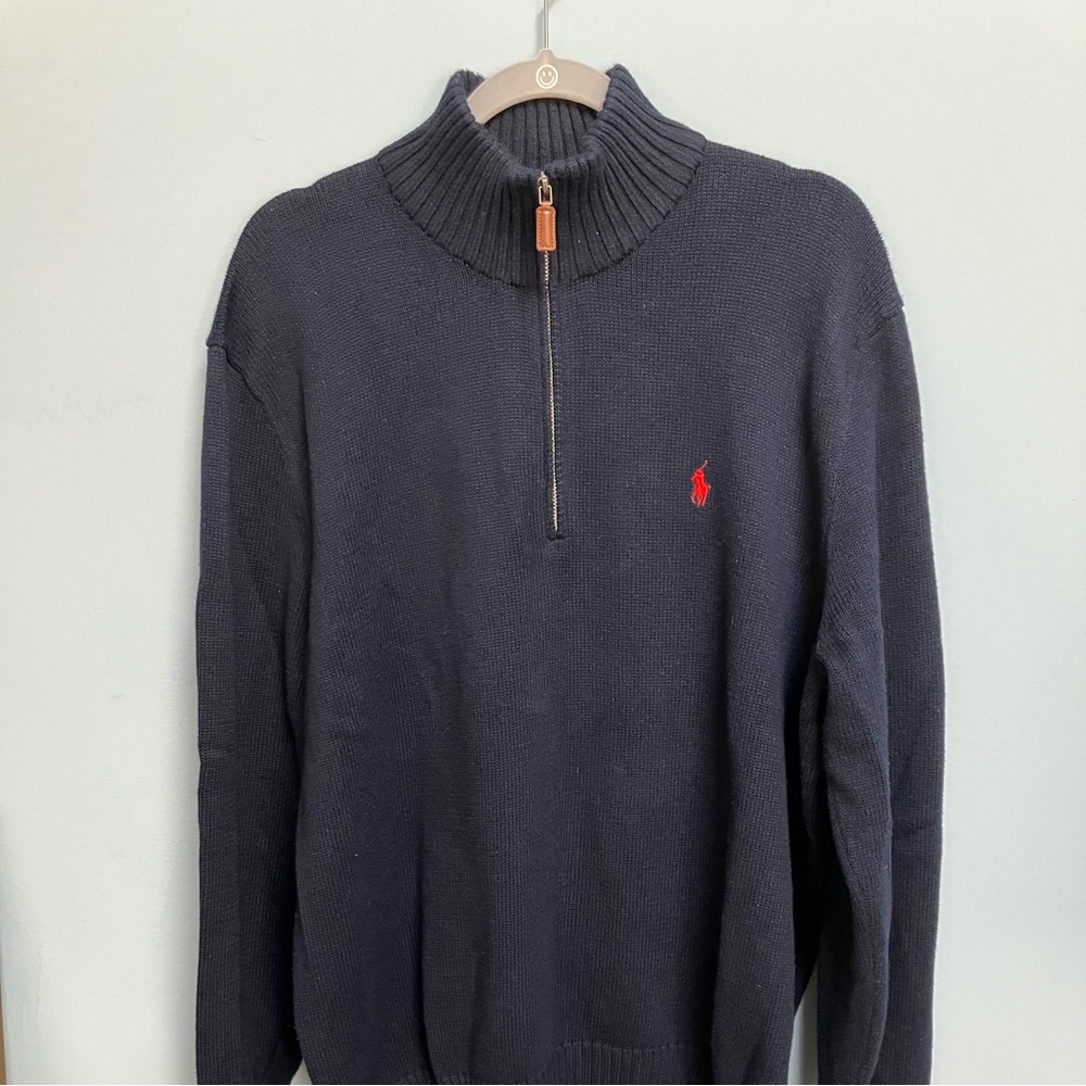 Polo Ralph Lauren Quarter Zip XL Cotton 
Men’s Sweater Navy With Red Pony Preppy
